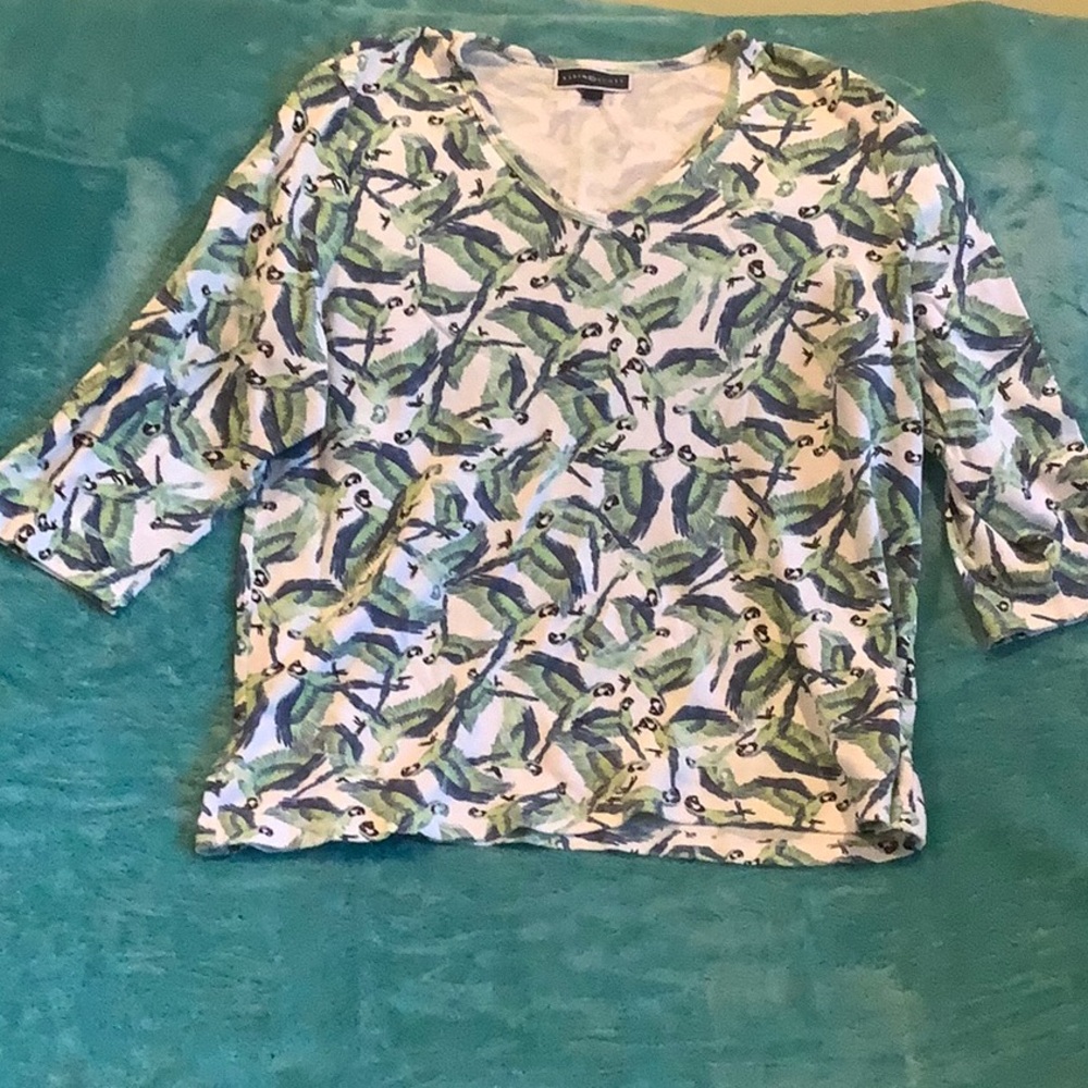 Tropical Parrots Long Sleeved Tee Shirt Plus Size 2X Karen Scott Resale